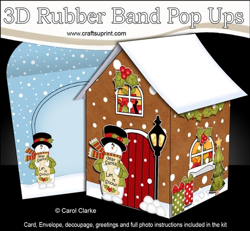 3D Rubber Band Pop Up Christmas Card - Christmas Gingerbread House Snowman Rio has a List for Santa