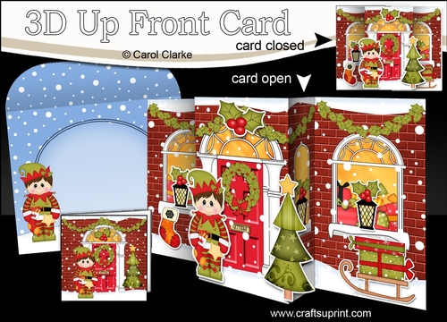 3D Christmas Up Front Card -  Cute Little Elf has a Christmas Stocking