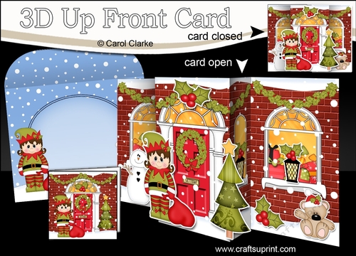 3D Christmas Up Front Card -  Cute Little Elf has Santas Sack