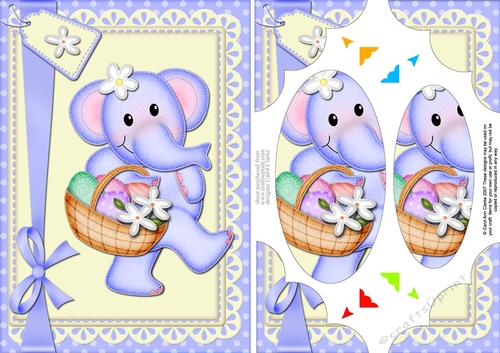 A5 Lola Elephant has an Easter Egg Basket Scallop Corners and Pyramage
