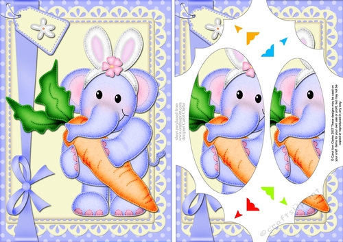 A5 Lola Elephant has Easter Bunny Ears and Carrot Scallop Corners and Pyramage