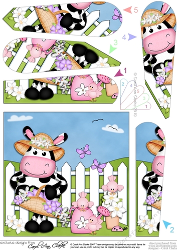 Milly Moo Cow has a Bonnet and Basket of Flowers Fan Pyramage Topper