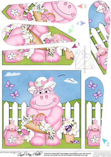 Hilda Hippo has a Bonnet and Basket of Flowers Fan Pyramage Topper