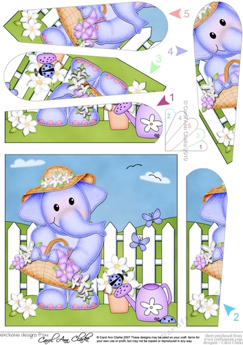 Lola Elephant has a Bonnet and Basket of Flowers Fan Pyramage Topper