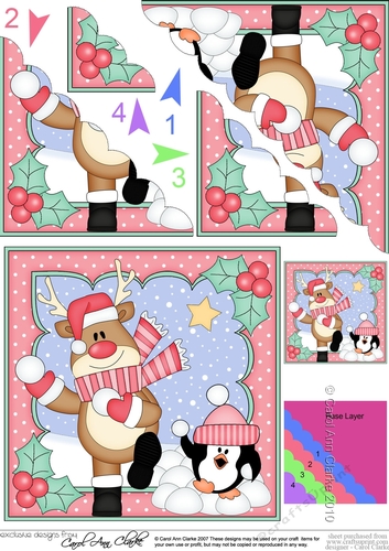Christmas Rudolph has a Snowball Fight with Pip Penguin Scallop Corner Topper