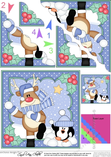 Christmas Rudolph has a Snowball Fight with Pip Penguin Scallop Corner Topper