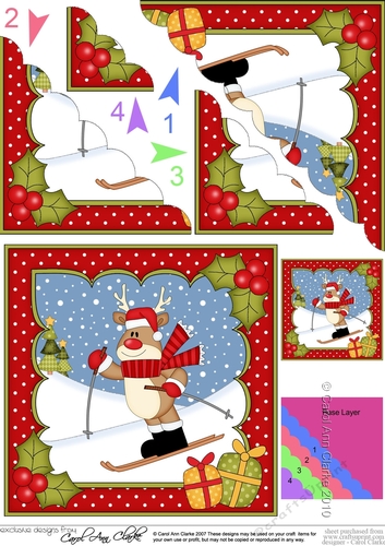 Christmas Rudolph hgoes Skiing Scallop Corner Topper