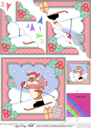 Christmas Rudolph goes Skiing Scallop Corner Topper