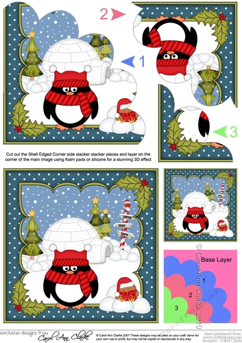 Christmas Pip Penguin is at the North Pole Shell Edged Corner side stacker