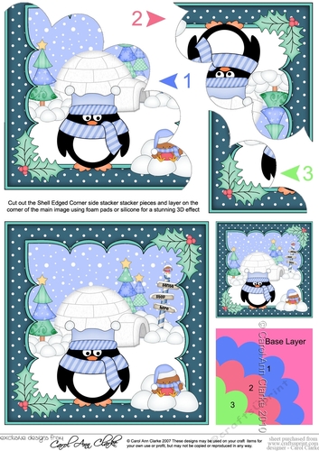 Christmas Pip Penguin is at the North Pole Shell Edged Corner side stacker