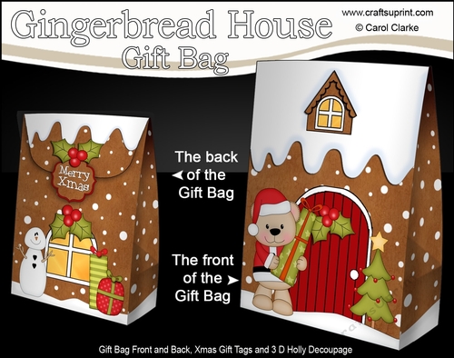 3D Christmas Little Livvy Bear delivers a present to the Gingerbread House Gift Bag Mini Kit