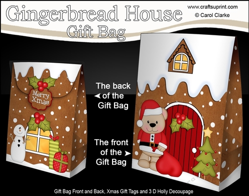 3D Christmas Little Livvy Bear has a Santa Sack at the Gingerbread House Gift Bag Mini Kit