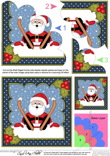 Christmas Oops Santa goes Skiing Shell Edged Corner Side Stacker