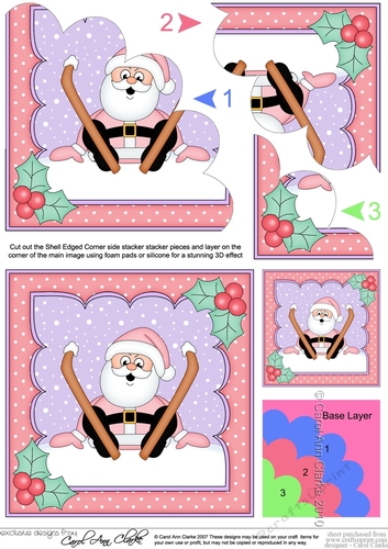 Christmas Oops Santa goes Skiing Shell Edged Corner Side Stacker