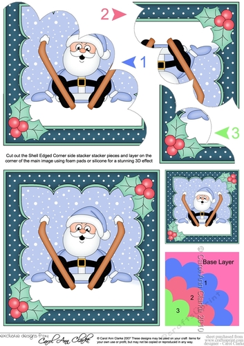 Christmas Oops Santa goes Skiing Shell Edged Corner Side Stacker