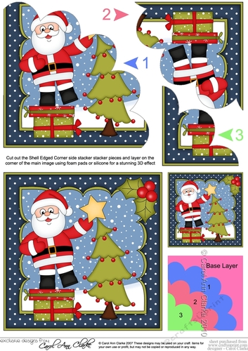 Christmas Santa puts the Star on the Christmas Tree Shell Edged Corner Side Stacker