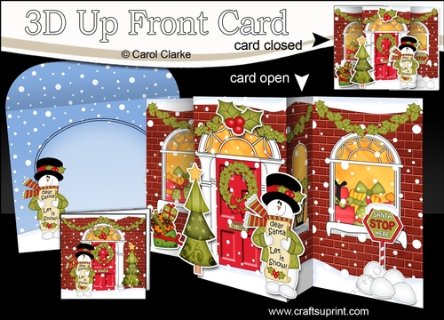 3D Christmas Up Front Card -  Snowman Rio is Checking Santas List