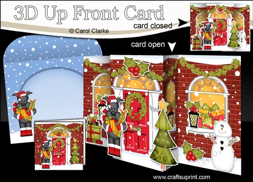 3D Christmas Up Front Card -  Hamish Scottie Dog is delivering the Christmas Presents