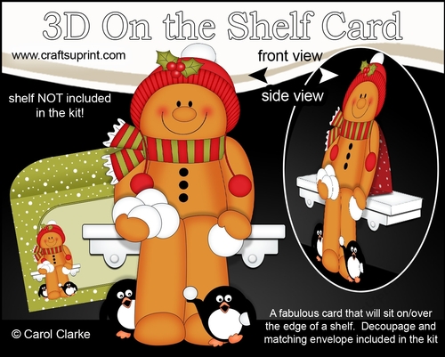 3D On the Shelf Card Kit - Christmas Gingerbread Man has a Snowball Fight