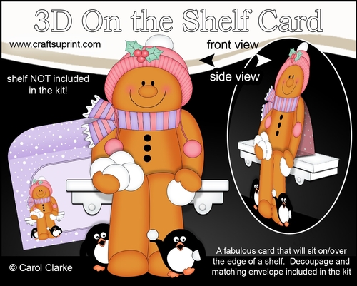 3D On the Shelf Card Kit - Christmas Gingerbread Man has a Snowball Fight