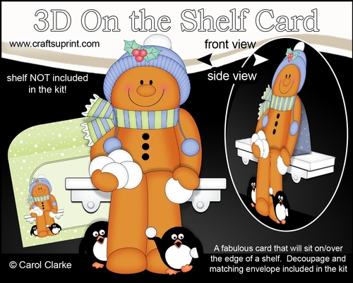 3D On the Shelf Card Kit - Christmas Gingerbread Man has a Snowball Fight
