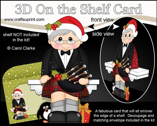 3D On the Shelf Card Kit - Christmas Scottish Old Man Bagpipe Player