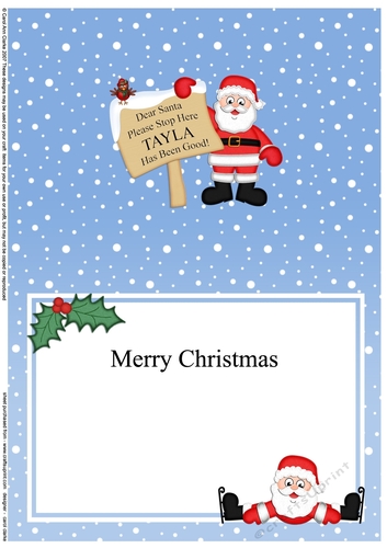 A5 Christmas Santa TAYLA Has Been Good matching insert