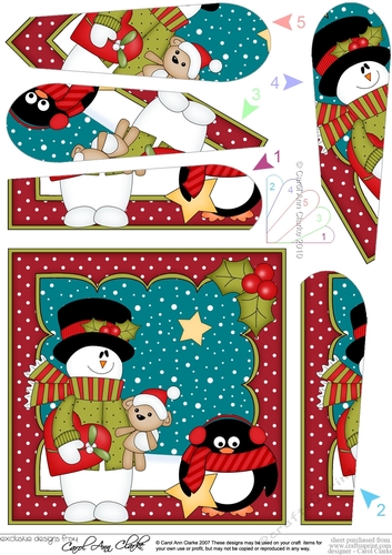 Christmas Snowman Rio goes to visit Penguin Pip Fan Pyramage Topper