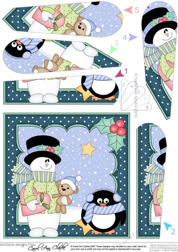 Christmas Snowman Rio goes to visit Penguin Pip Fan Pyramage Topper