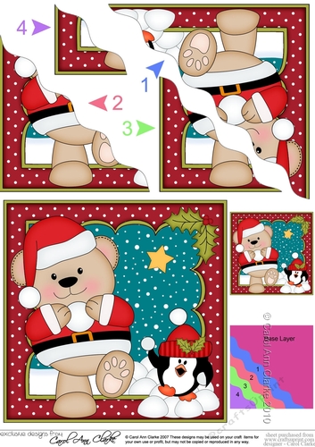 Christmas Livvy Bear has a Snowball Fight with Pip Penguin Wavy Corner side stacker Topper