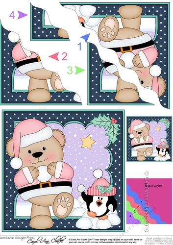 Christmas Livvy Bear has a Snowball Fight with Pip Penguin Wavy Corner side stacker Topper