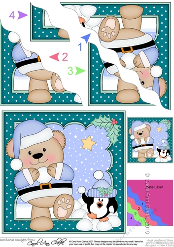 Christmas Austin Bear has a Snowball Fight with Pip Penguin Wavy Corner side stacker Topper