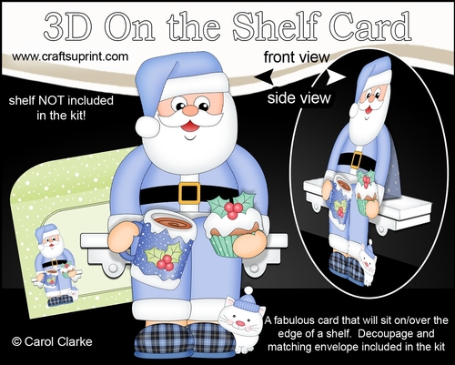 3D On the Shelf Card Kit - Christmas Santa relaxes in his slippers with a Hot Chocolate and Cupcake