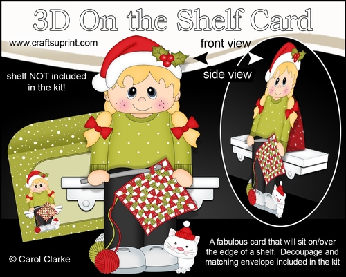 3D On the Shelf Card Kit -  Little Christmas Crochet Girl