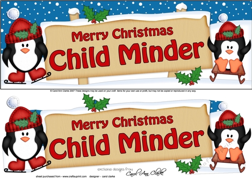 large DL Christmas CHILD MINDER Penguins Signpost with Easicut 3d decoupage