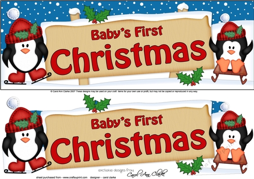 large DL Christmas BABYS FIRST CHRISTMAS Penguins Signpost with Easicut 3d decoupage