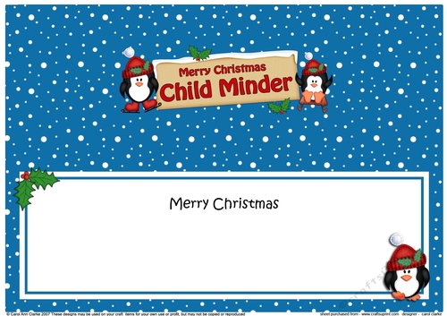 large DL Christmas CHILD MINDER Penguins Signpost matching insert