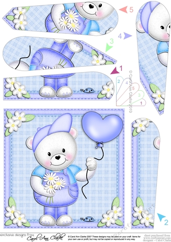 Teddy Ed has a Pretty Balloon and Flowers Fan Pyramage Topper
