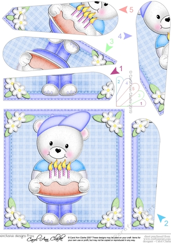 Teddy Ed has a Birthday Cake Fan Pyramage Topper
