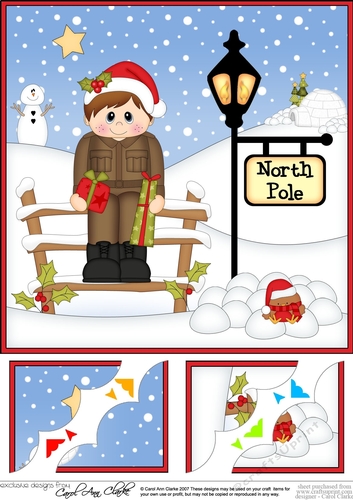 8 x 8 Christmas at the North Pole Little Christmas in the Forces - Army Corner Topper