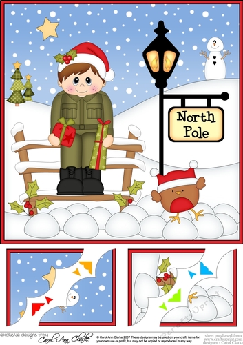 8 x 8 Christmas at the North Pole Little Christmas in the Forces - Army Corner Topper