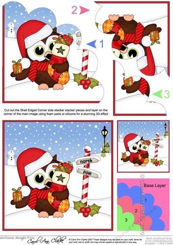 Little Hoot Owl has a present and Christmas Stocking at the North Pole Shell Edged Stacker