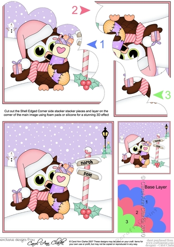 Little Hoot Owl has a present and Christmas Stocking at the North Pole Shell Edged Stacker