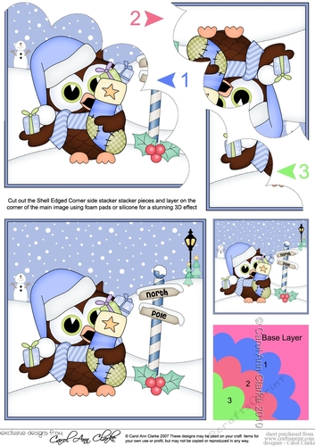 Little Hoot Owl has a present and Christmas Stocking at the North Pole Shell Edged Stacker