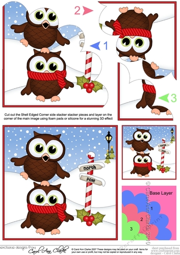 Little Hoot Owls are having fun at the North Pole Shell Edged Stacker