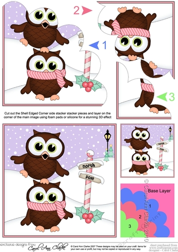 Little Hoot Owl are having fun at the North Pole Shell Edged Stacker