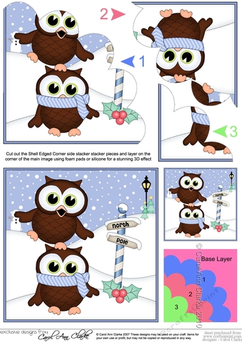 Little Hoot Owl are having fun at the North Pole Shell Edged Stacker
