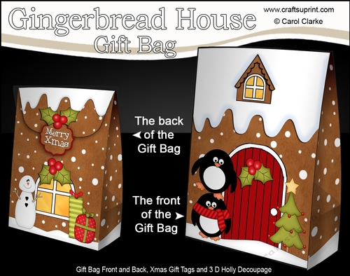 3D Christmas Little Penguins have fun at the Gingerbread House Gift Bag Mini Kit