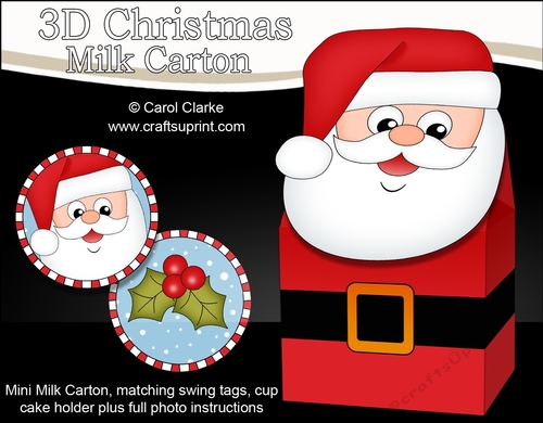 3D Christmas Santa Milk Carton Gift or Treat Box