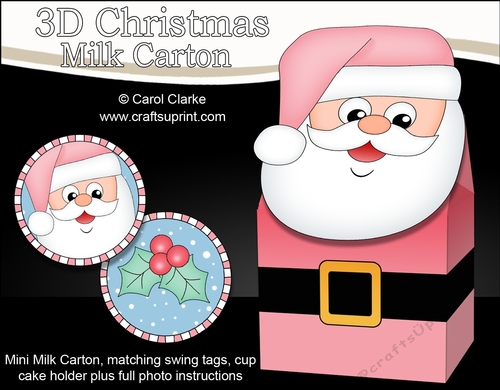 3D Christmas Santa Milk Carton Gift or Treat Box